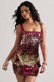 Firework Pink & Gold Sequin Square-Neck Peplum Mini Dress