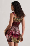 Firework Pink & Gold Sequin Square-Neck Peplum Mini Dress
