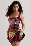 Firework Pink & Gold Sequin Square-Neck Peplum Mini Dress