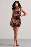Firework Pink & Gold Sequin Square-Neck Peplum Mini Dress