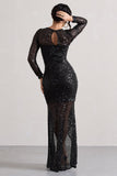 Stargirl Black Sequin Sheer Ruched High-Low Maxi Dress