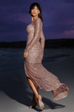 Stargirl Gold Sequin Sheer Ruched High-Low Maxi Dress