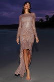 Stargirl Gold Sequin Sheer Ruched High-Low Maxi Dress