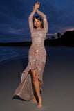 Stargirl Gold Sequin Sheer Ruched High-Low Maxi Dress