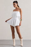 Zeppelin White Embellished Strappy Playsuit With Feathers