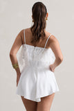 Zeppelin White Embellished Strappy Playsuit With Feathers
