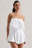 Zeppelin White Embellished Strappy Playsuit With Feathers