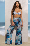 Cuba White Print Chiffon Wide-Leg Trousers
