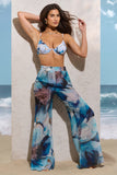 Cuba White Print Chiffon Wide-Leg Trousers