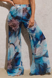 Cuba White Print Chiffon Wide-Leg Trousers