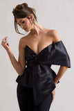 Mayfair Black Asymmetric Bardot Top With Peplum Hem