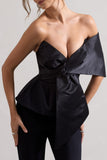 Mayfair Black Asymmetric Bardot Top With Peplum Hem