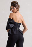 Mayfair Black Asymmetric Bardot Top With Peplum Hem