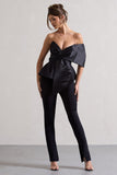 Mayfair Black Asymmetric Bardot Top With Peplum Hem