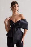 Mayfair Black Asymmetric Bardot Top With Peplum Hem