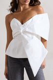 Mayfair White Asymmetric Bardot Top With Peplum Hem