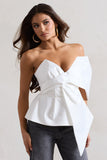 Mayfair White Asymmetric Bardot Top With Peplum Hem