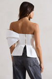 Mayfair White Asymmetric Bardot Top With Peplum Hem