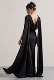 Intuition Black Satin Square-Neck Split Maxi Dress With Scarf