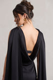 Intuition Black Satin Square-Neck Split Maxi Dress With Scarf