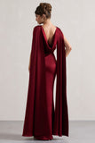 Intuition Burgundy Satin Square-Neck Split Maxi Dress With Scarf
