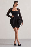 Alto Black Square-Neck Mini Dress With Puff Skirt