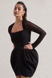 Alto Black Square-Neck Mini Dress With Puff Skirt
