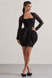 Alto Black Square-Neck Mini Dress With Puff Skirt