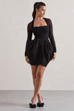 Alto Black Square-Neck Mini Dress With Puff Skirt