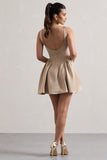 Cyrus Champagne Satin Scoop-Neck Mini Dress