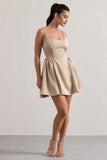 Cyrus Champagne Satin Scoop-Neck Mini Dress