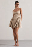 Cyrus Champagne Satin Scoop-Neck Mini Dress
