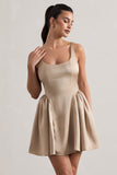 Cyrus Champagne Satin Scoop-Neck Mini Dress