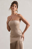 Confidence Champagne Satin Bandeau Pleated Split Maxi Dress