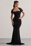 Prophecy Black Fishtail Maxi Dress With Sheer Sleeves