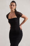 Prophecy Black Fishtail Maxi Dress With Sheer Sleeves