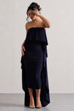 Upon A Time Navy Ruched Bandeau Midi Dress With Cape