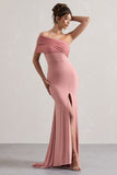 Fused Blush Asymmetric Bardot Split Maxi Dress