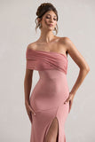 Fused Blush Asymmetric Bardot Split Maxi Dress
