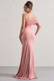 Fused Blush Asymmetric Bardot Split Maxi Dress