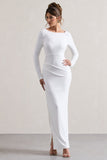 Virgo White Cowl-Back Long-Sleeve Split Maxi Dress