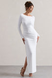 Virgo White Cowl-Back Long-Sleeve Split Maxi Dress