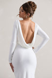 Virgo White Cowl-Back Long-Sleeve Split Maxi Dress