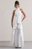 Ashwood White Plisse High-Neck Cape Jumpsuit
