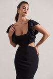 Macey Black Square-Neck Cut-Out Ruffled Midi Dress