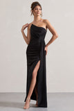 Hollywood Black Satin Strapless Draped Maxi Dress