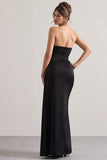 Hollywood Black Satin Strapless Draped Maxi Dress