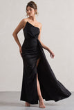 Hollywood Black Satin Strapless Draped Maxi Dress