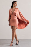 Olsen Coral Satin Plunge-Neck Cape Mini Dress