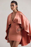 Olsen Coral Satin Plunge-Neck Cape Mini Dress